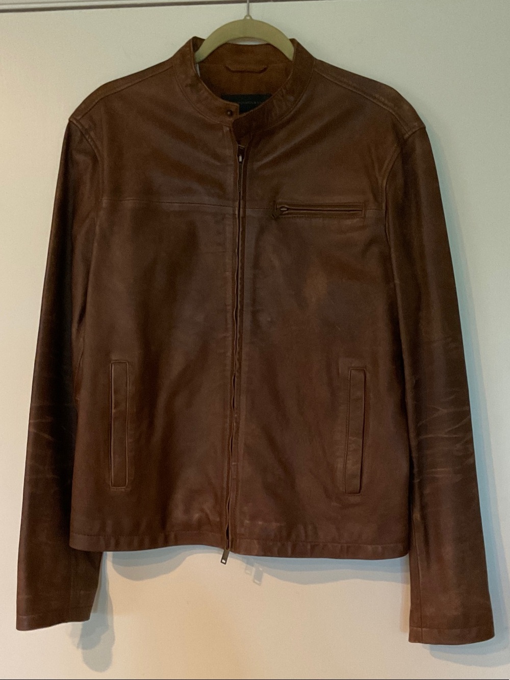 John Varvatos Distressed Brown Leather Zip-Front Jacket